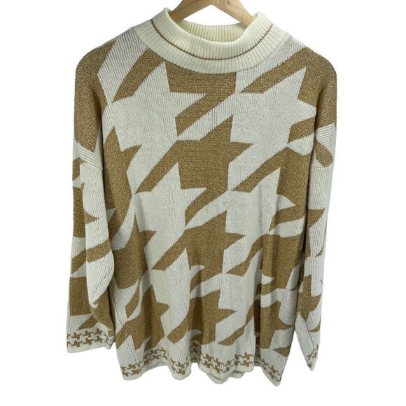 Vintage 80’s Dana Scott Women’s Boxy Fit Pullover Sweater White Gold Large - Picture 3 of 8